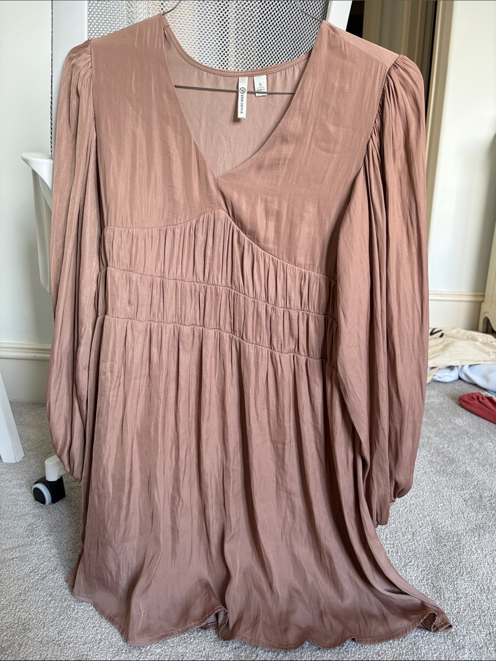 Versona Long Sleeve Pleated Mini Dress - Dusty Mauve